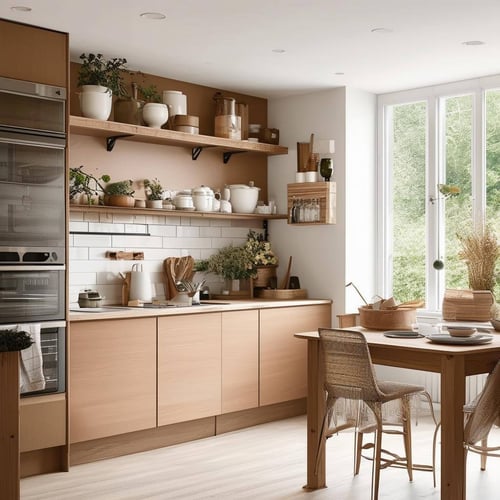 A kitchen with Scandinavian design featuring bright colors, natural materials, functionality, and a cozy atmosphere-1