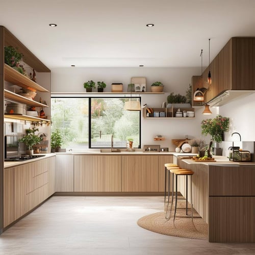 An image of a modern, familyfriendly kitchen with open space for communication, functional storage solutions, multifunctional furniture, childfriendly-1